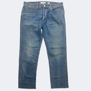 RE/DONE Jeans 30 Blue Originals Relaxed Crop Raw Hem‎ Button Fly Whisker Detail